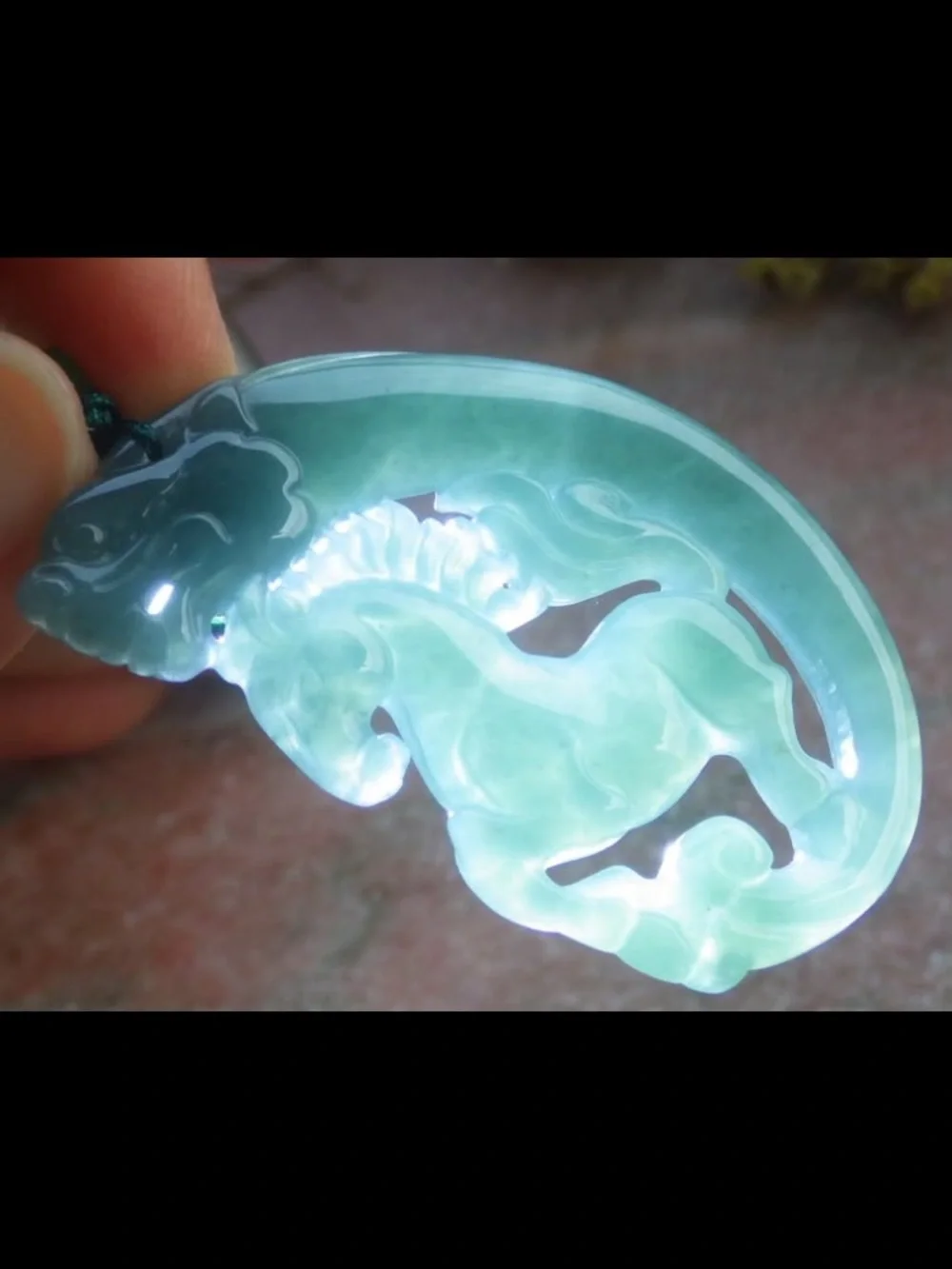 Water blue Exquisite Certificate Jadeite Jade Green Grade A Pendant Dragon Horse